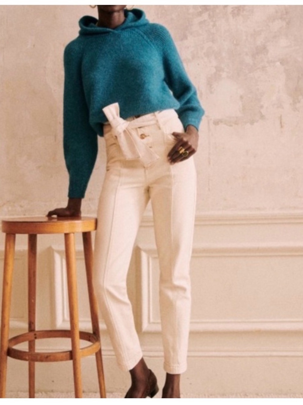 Sézane Maxime Denim Trousers Ecru with Belt